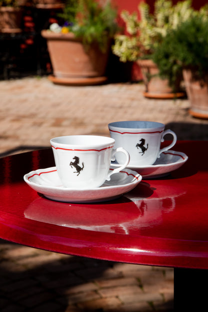 Tazzine da caffè espresso con piattini in porcellana by Richard Ginori con filo rosso Ferrari Dettaglio