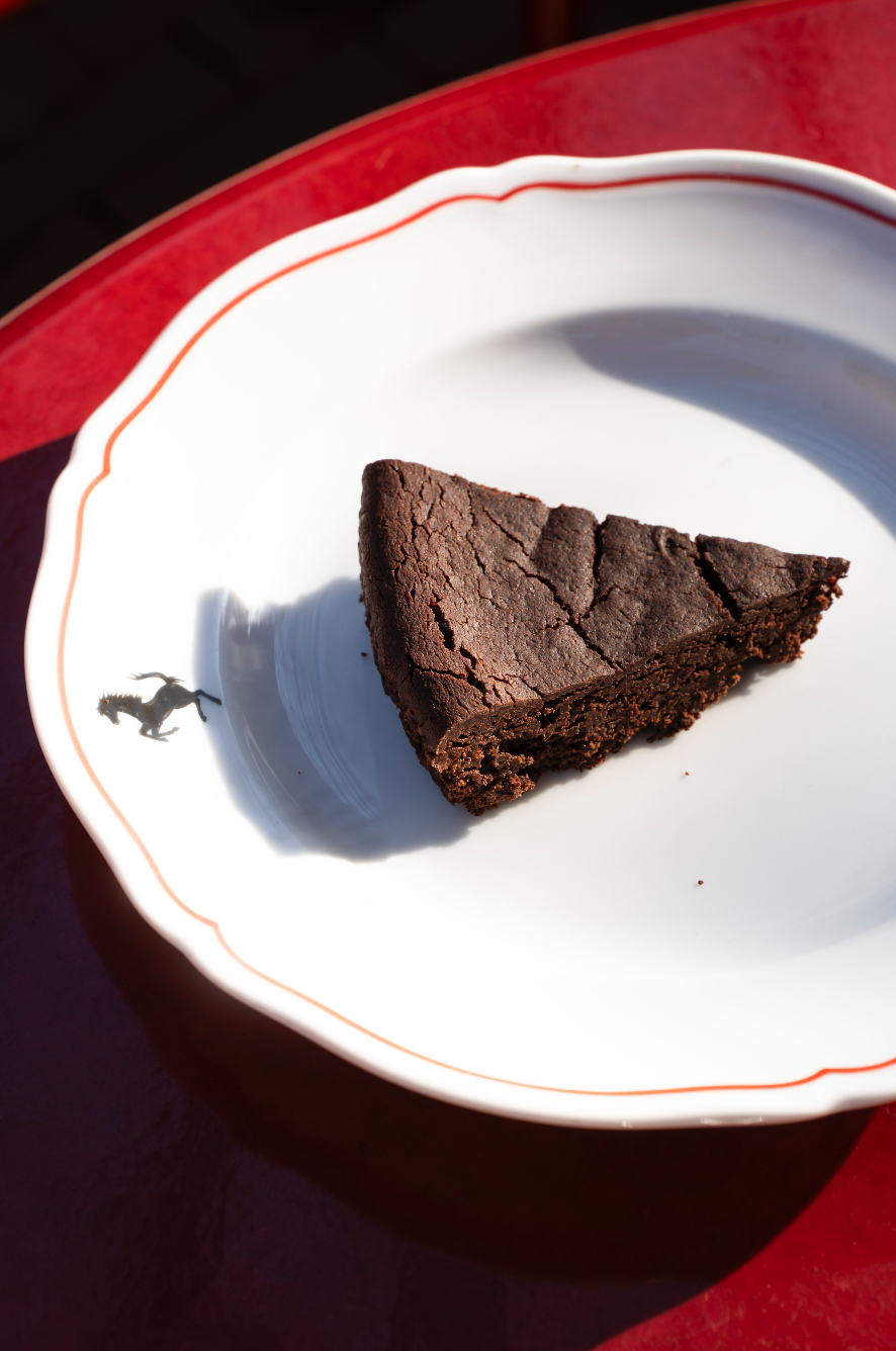 Torta al cioccolato su piatto ceramica Cavallino by Richard Ginori